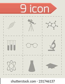 Vector black science icons set on grey background