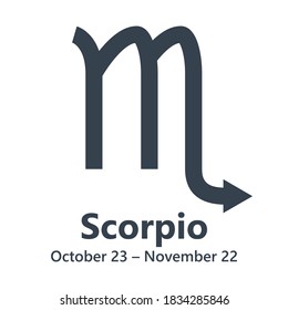 Vector black  Scorpio astrology zodiac sign. Flat design astronomy symbol. 