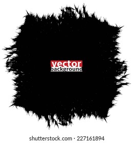Vector black scratched, crumpled stain background (splashing, blob, spatter, spots, splat, blotch, splash). Isolated stain. Grunge texture on white background 