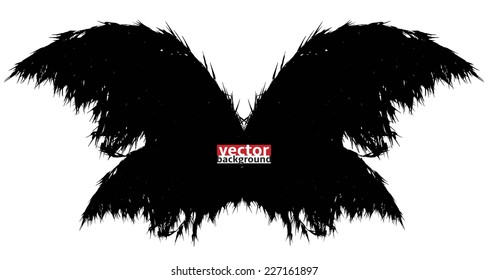 Vector black scratched, crumpled stain background (splashing, blob, spatter, spots, splat, blotch, splash). Isolated stain. Grunge texture on white background 