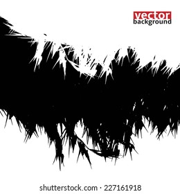 Vector black scratched, crumpled stain background (splashing, blob, spatter, spots, splat, blotch, splash). Isolated stain. Grunge texture on white background 