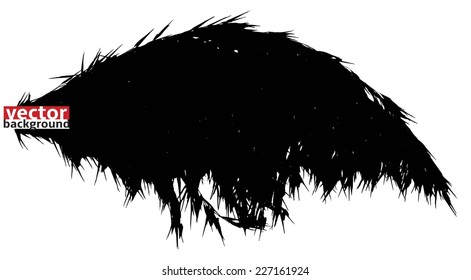 Vector black scratched, crumpled stain background (splashing, blob, spatter, spots, splat, blotch, splash). Isolated stain. Grunge texture on white background 