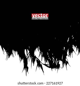 Vector black scratched, crumpled stain background (splashing, blob, spatter, spots, splat, blotch, splash). Isolated stain. Grunge texture on white background 