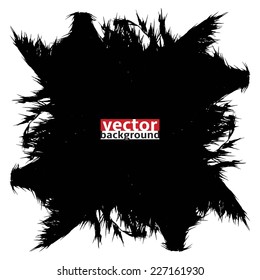 Vector black scratched, crumpled stain background (splashing, blob, spatter, spots, splat, blotch, splash). Isolated stain. Grunge texture on white background 