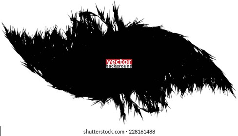 Vector black scratched, crumpled stain background (splashing, blob, spatter, spots, splat, blotch, splash). Isolated stain. Grunge texture on white background 