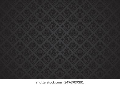 Vector black seamless illustration depicting an intricate ornate pattern in baroque style. Repeating floral motifs in beige on a maroon background. Elegant and sophisticated, evoking a sense of wealth