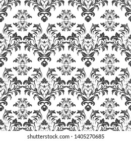 Vector black seamless pattern on a white background. Plants leaves and flowers. Drawing texture for wrapping paper and curtains wallpaper.