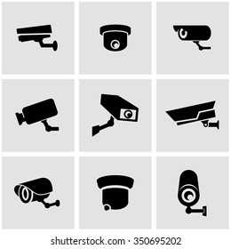 Vector black security camera icon set. 