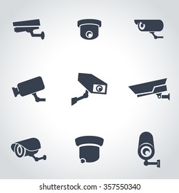 Vector Black Security Camera Icon Set.