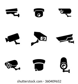 Vector Black Security Camera Icon Set.