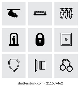 Vector black security icons set on grey background