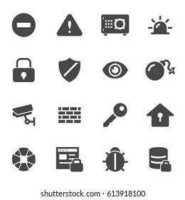 Vector black security icons set on white background