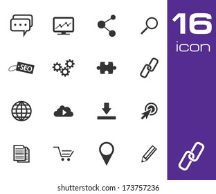 Vector black seo icons set on white background