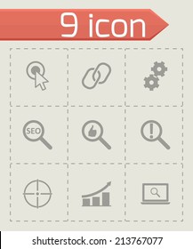 Vector black seo icons set on grey background