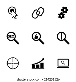Vector black seo icons set on white background