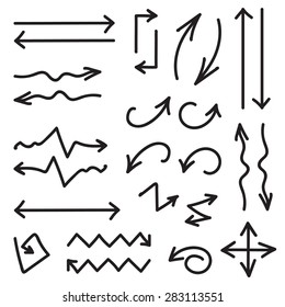 Vector black set of 26 hand drawn arrows in eps