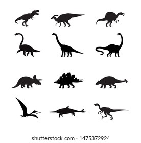 Vector black set collection of dinosaur silhouette isolated on white background