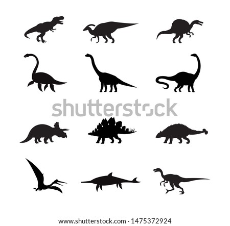 Vector black set collection of dinosaur silhouette isolated on white background