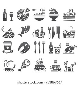 vector black Set of flat icons and elements about food and drink for cuisine web restaurant menu eps10