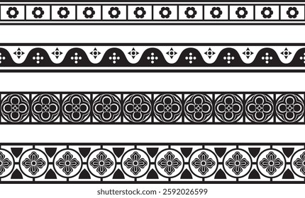 Vector black  set of gothic borders. Medieval European ornament. Classic pattern of the Germans, Angles, Saxons, Franks