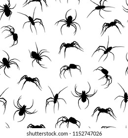 Vector black set spider silhouette pattern with white background