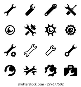 Vector black settings wrench icon set  on white background
