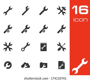 Vector black settings wrench icons set on white background