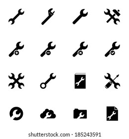 Vector black  settings wrench   icons set on white background