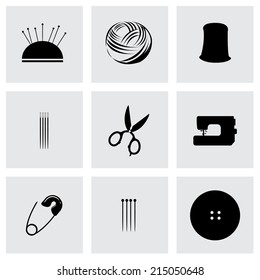 Vector black sewing icons set on grey background