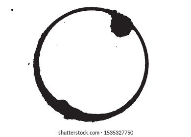 Vector black shapes of Coffee ring stains. Hand drawn tea or ink ring stains on white background.