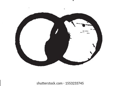 Vector black shapes of Coffee ring stains. Hand drawn tea or ink ring stains on white background.