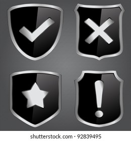 Vector black shields with icons