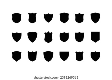 Vector Black Shields Set. Shield Icon in trendy flat style isolated on grey background. Shield symbol for your web site design, logo, app, UI. Vector illustration, EPS10.