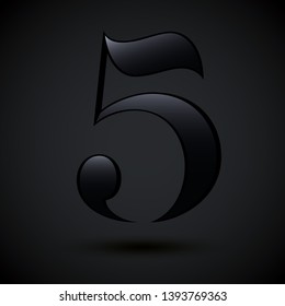 Vector black shiny number 5 on dark background