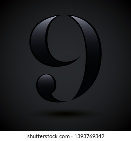 Vector black shiny number 9 on dark background