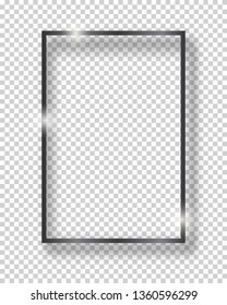 Vector black shiny vintage square frame isolated on transparent background. Luxury glowing realistic border