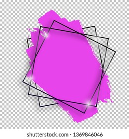 Vector black shiny vintage square frame with brush strokes isolated on transparent background. Luxury glowing realistic border