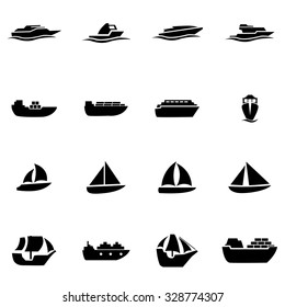 Vector Black Ship And Boat Icon Set.