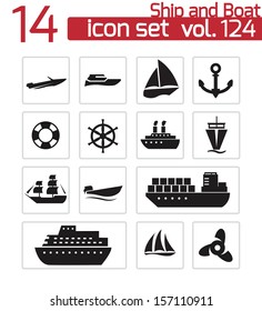 Vector black ship and boat  icons set