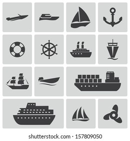 Vector black ship and boat  icons set