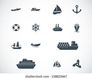 Vector black ship and boat  icons set