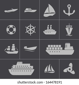 Vector black ship and boat  icons set