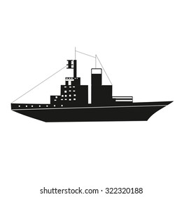 Vector black ship isolated on with background. Vector ship illustration. Black and white ship clip art.