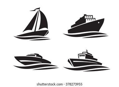 vector black ships icons on white background