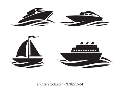 vector black ships icons on white background