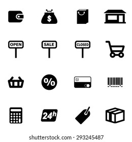 Vector black shop icon set.