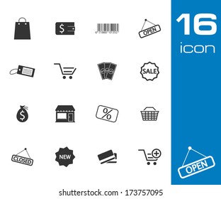 Vector black shop icons set on white background