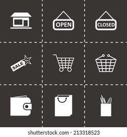 Vector black shop icons set on black background