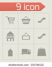 Vector black shop icons set on grey background