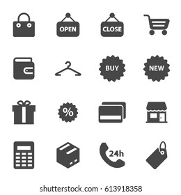 Vector black shop icons set on white background